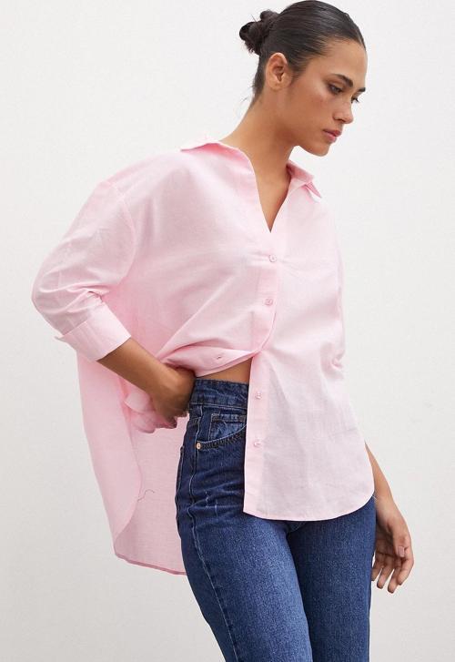 Yırtmaçlı Fakir Kol Gömlek Pembe