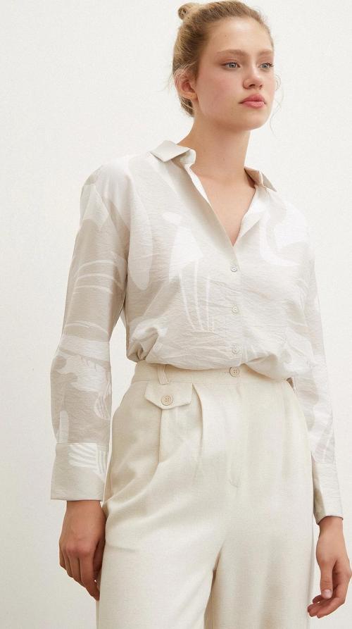 V Yaka Modal  Gömlek Bej