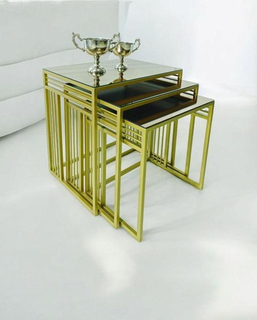 Milano Gold Metal Ayaklı Bronz Aynalı Zigon Sehpa 40x55 cm