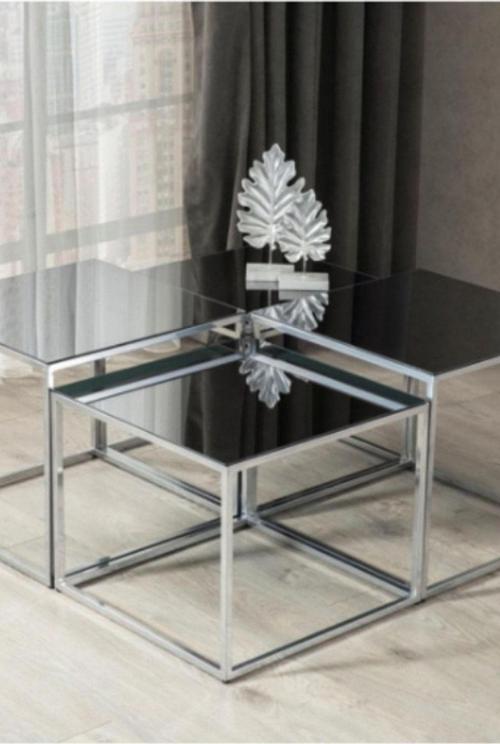 Napoli Krom Metal Ayak Camlı Orta Sehpa 100x100 cm