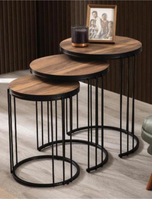 Roma Ceviz Kaplama Mdf 3^Lü Zigon Sehpa 47x47 cm