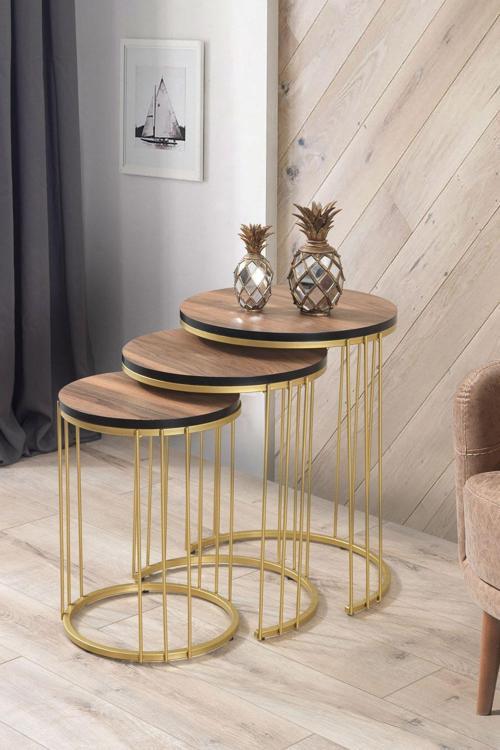 Roma Gold Metal Ayaklı Ceviz Kaplama Mdf'Li Zigon Sehpa 47x47 cm