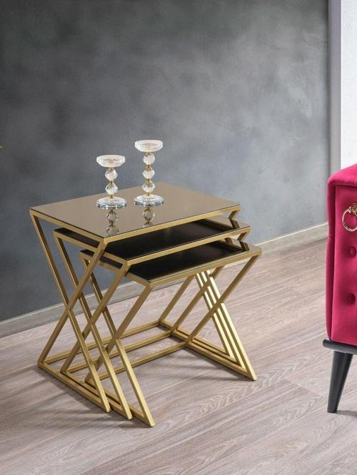Venedik Gold Metal Ayaklı Bronz Aynalı Zigon Sehpa 40x55 cm