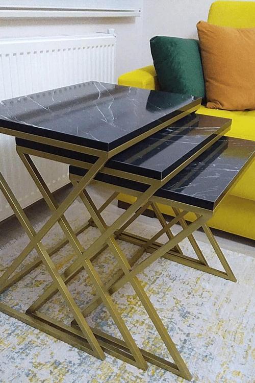 Venedik Gold Metal Ayaklı Mermer Desenli Mdf'Li Zigon Sehpa 40x55 cm