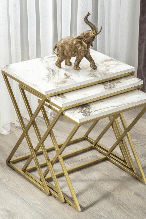 Venedik Gold Metal Ayaklı Mermer Desenli Mdf'Li Zigon Sehpa 40x55 cm