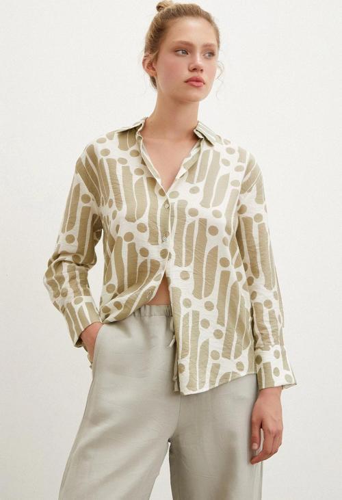 Modern Desen Modal Gömlek Haki