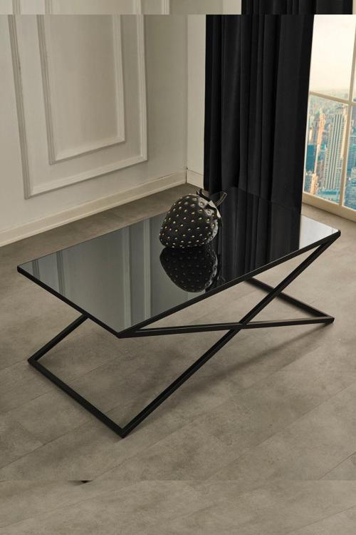 Venedik Siyah Metal Füme Aynalı Orta Sehpa 110x60 cm