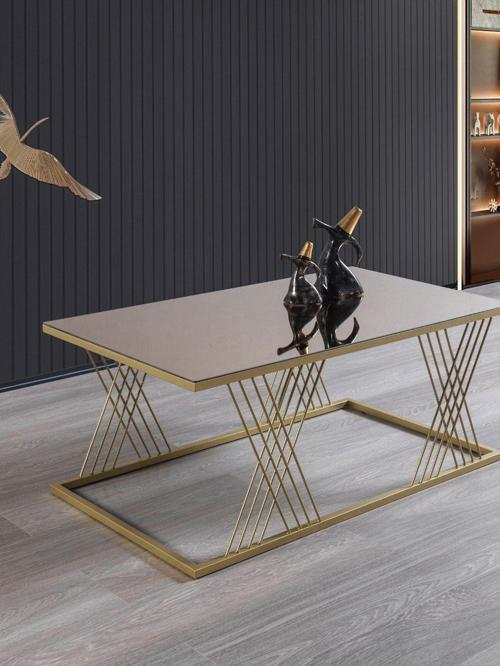 Vienna Gold Metal Ayaklı Bronz Aynalı Orta Sehpa 110x60 cm