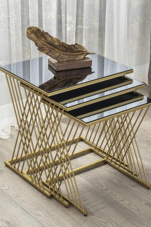 Vienna Gold Metal Ayaklı Füme Aynalı Zigon Sehpa 40x55 cm