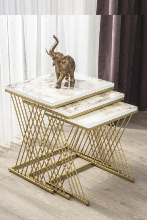 Vienna Gold Metal Ayaklı Mermer Desenli Mdf'Li Zigon Sehpa 45x55 cm