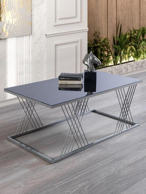 Vienna Krom Metal Ayaklı Füme Aynalı Orta Sehpa 110x60 cm