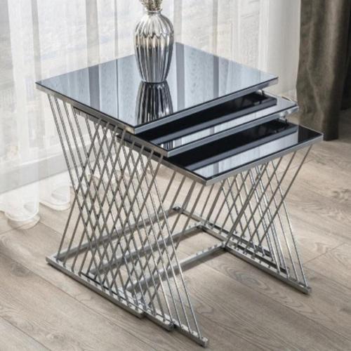 Vienna Metal Krom Aynalı 3'Lü Zigon Sehpa 40x55 cm
