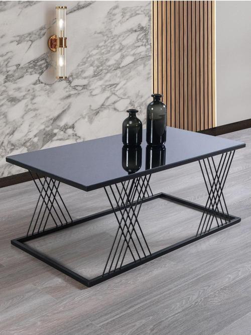 Vienna Siyah Metal Ayaklı Füme Aynalı Orta Sehpa 110x60 cm