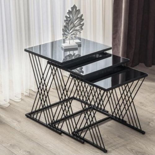 Vienna Siyah Metal Ayaklı Füme Aynalı Zigon Sehpa 40x55 cm