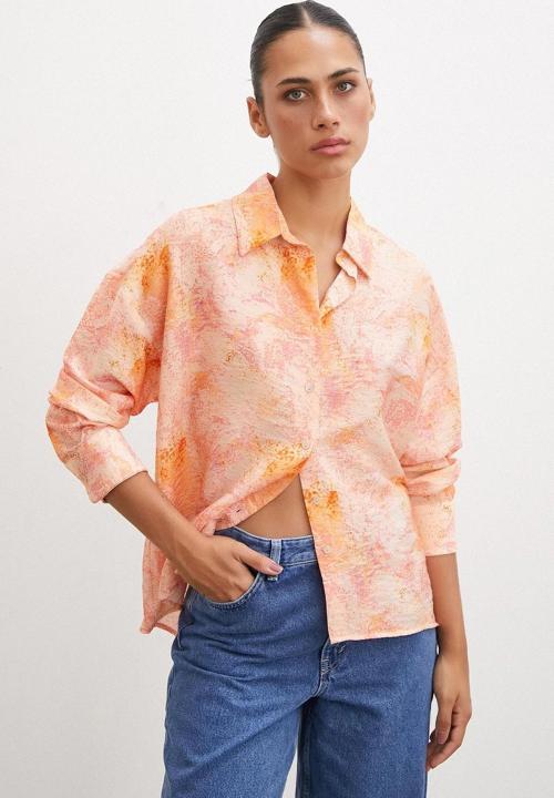 Damla Desenli Modal Gömlek Oranj