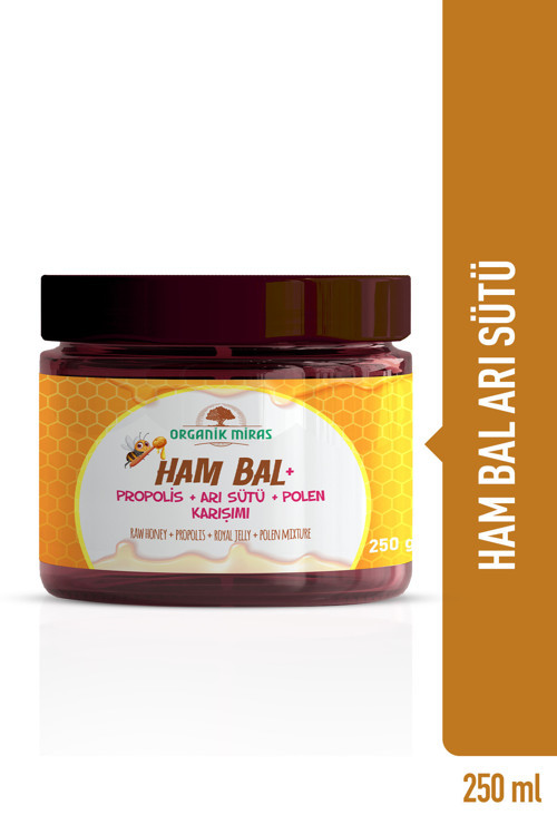Organik Miras Ham Bal + Propolis + Arı Sütü + Polen Karışımı 250gr