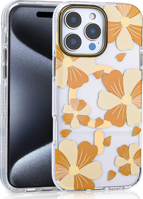iPhone 16 Pro Max Kılıf Magsafe Şarj Özellikli Papatya Desenli Kapak