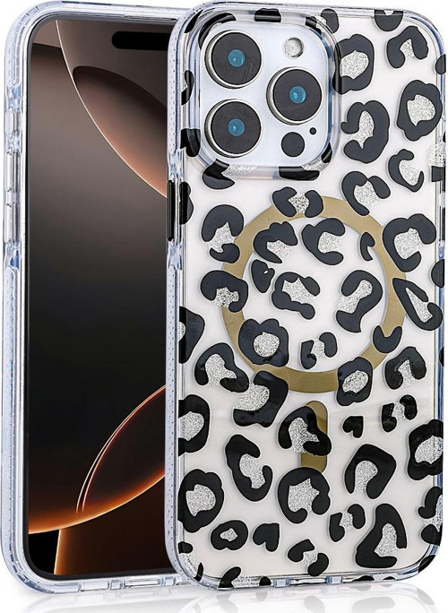 iPhone 16 Pro Max Kılıf Magsafe Şarj Özellikli Desenli Leopar Jago Kapak