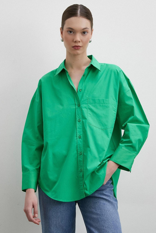 Oversize Pamuklu Gömlek Yeşil