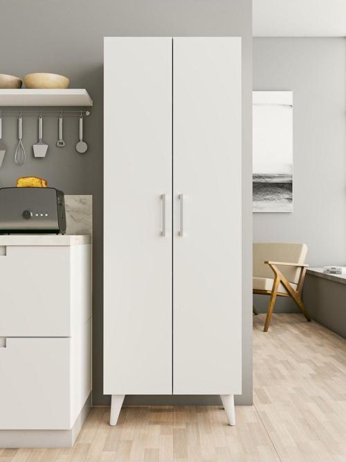 Çok Amaçlı Dolap Parlak Beyaz Kiler Dolabı Erzak Dolabı Mutfak Dolabı Banyo Dolabı 6 Raflı