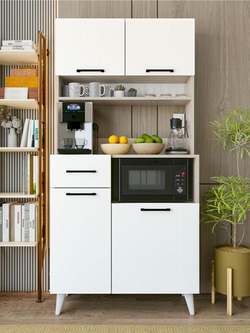 Çok Amaçlı Dolap Parlak Beyaz-Cordoba Kahve Köşesi 4 Kapaklı Dolap