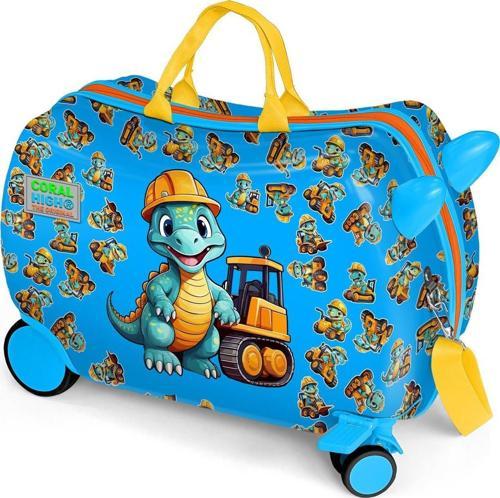Kids Mavi Dinozor Desenli Otur-Çek Çocuk Valizi 16362
