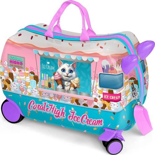 Kids Renkli Dondurmacı Kedi Desenli Otur-Çek Çocuk Valizi 16357