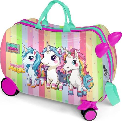Kids Renkli Unicorn Desenli Otur-Çek Çocuk Valizi 16355
