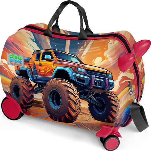 Kids Turuncu High Wheels Truck Desenli Otur-Çek Çocuk Valizi 16365