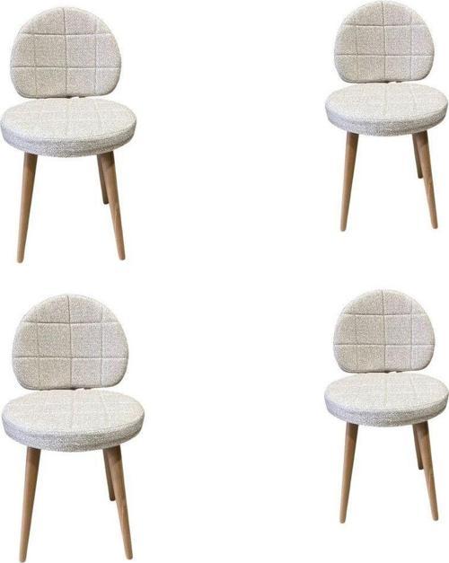 4 Adet Poverty Wood Sandalye Krem Mutfak Salon Yemek Odası Sandalyesi Ahsap Ayak