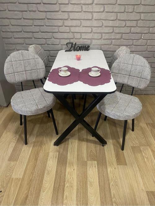 Masa Takımı Yemek Masası Mutfak Masası 60x120Beyaz Siyahdesen 4 Sandalye