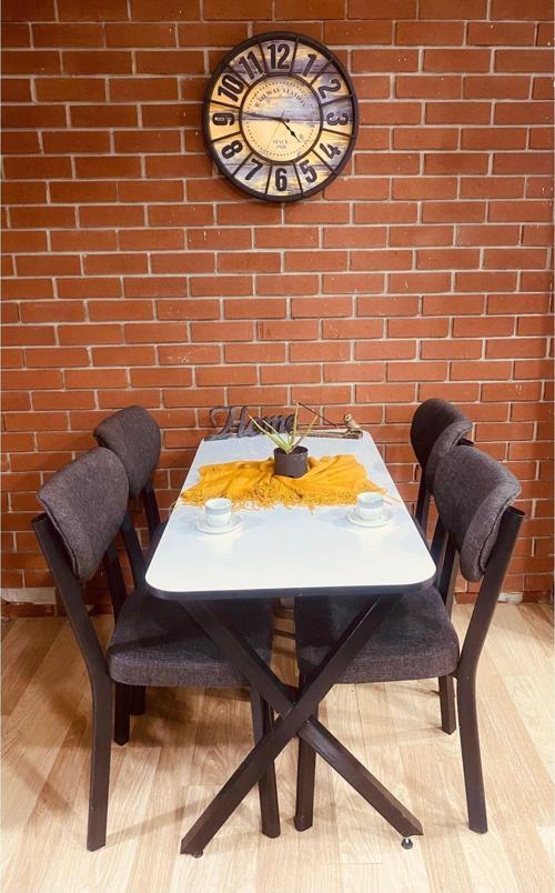 Masa Takımı Yemek Masası Mutfak Masası 70x110Beyaz Elma Keten 4Lü Sandalye