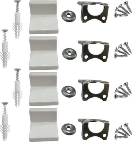 Metal L Köşe Dolap Askı Bağlantı Elemanı Beyaz + Dübel + Montaj Vidaları (4 Takım) 