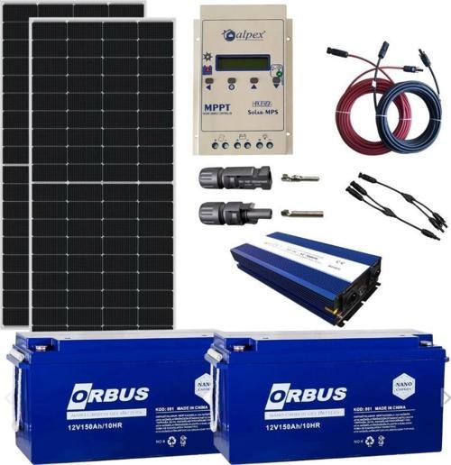 Teknovasyon Arge Güneş Enerjisi Bağ Evi Solar Paketi - 2000W Tam Sinüs İnverter, 2 x 340W 24V Polikristal Güneş Paneli, 