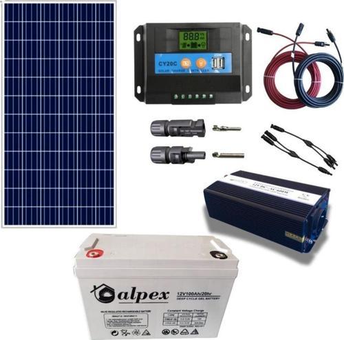 Teknovayon Arge Güneş Enerjisi Bağ Evi Solar Paketi 600W 12V Modifiye Sinüs İnverter 170W 12V Güneş Paneli 100Ah 12V Jel