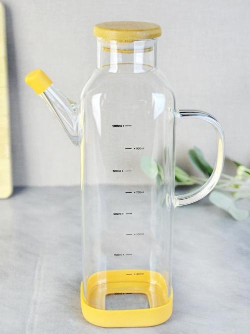 Alisa Bambu Kapaklı Kare Borosilikat Yağlık - 1000 Ml