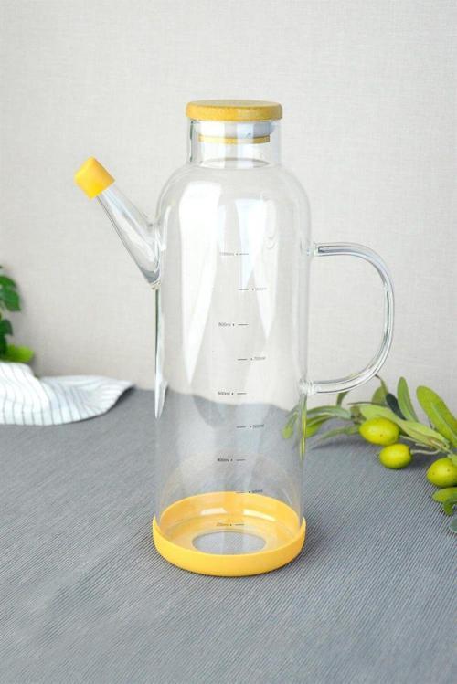 Alisa Bambu Kapaklı Silindir Borosilikat Yağlık - 1000 Ml