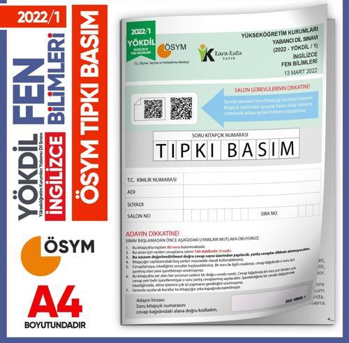 2022/1 YÖKDİL İngilizce FEN BİLİMLERİ ÖSYM Çıkmış Soru Tıpkı Basım Deneme Kitapçığı Türkiye Geneli