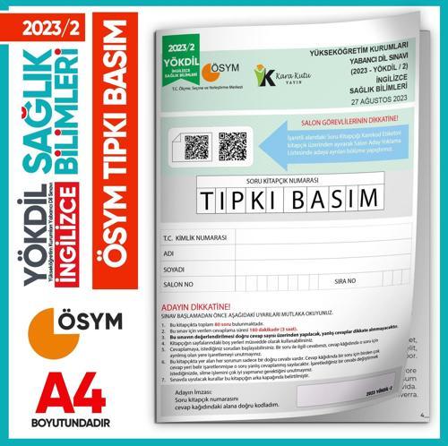2023/2 YÖKDİL İngilizce SAĞLIK BİLİMLERİ ÖSYM Çıkmış Soru Tıpkı Basım Deneme Kitapçığı Türkiye Genel