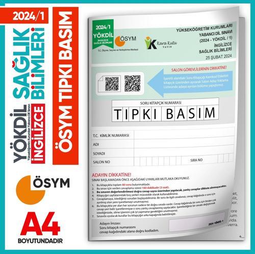 2024/1 YÖKDİL İngilizce SAĞLIK BİLİMLERİ ÖSYM Çıkmış Soru Tıpkı Basım Deneme Kitapçığı Türkiye Genel