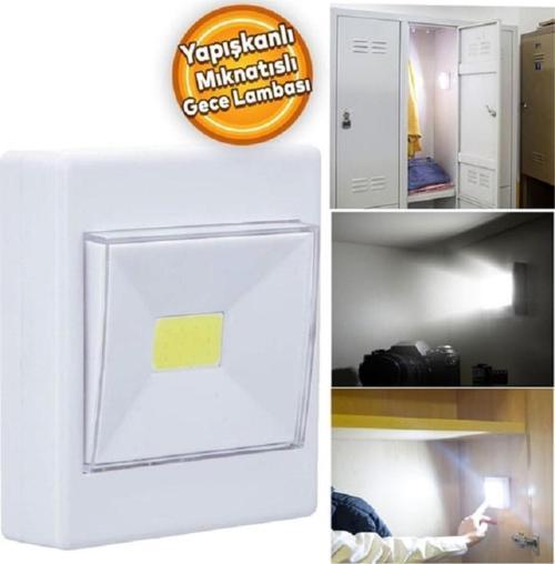Ke47708 Yapışkanlı Kare Duvar Lambası 1w 4 X Kalem Pil