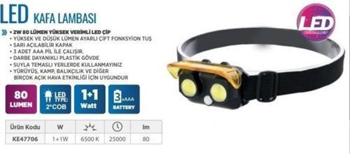 KE47706 Led Kafa Lambası 1+1w 80 Lum 3a Pil