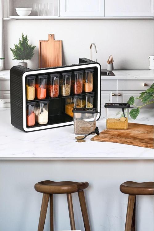 Renetto Standlı 12 Li Kendinden Yapışkanlı Kaşıklı Kapaklı Baharatlık Takımı