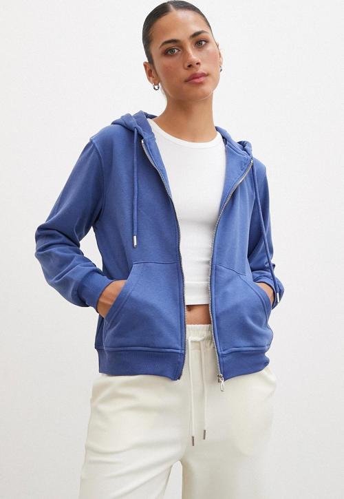 Fermuarlı Kapüşonlu Sweatshirt Mavi