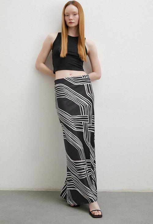 Desenli Maxi Verev Etek Siyah