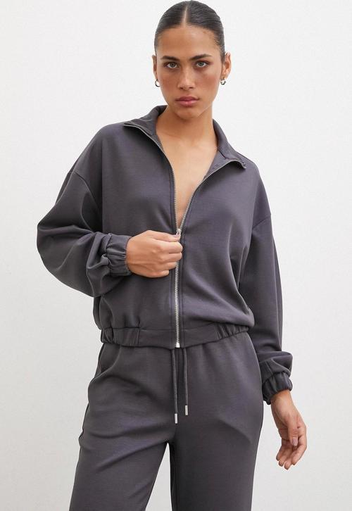 Fermuarlı Sweatshirt Füme