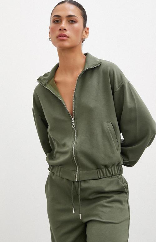 Fermuarlı Sweatshirt Haki