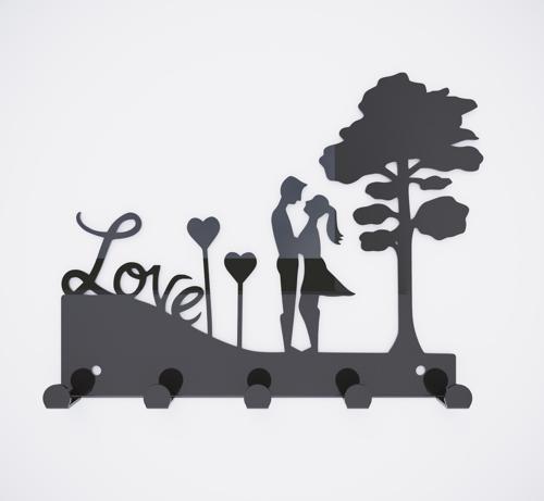 Love Siyah Metal Dekoratif Anahtar Askılığı - Pano Askılığı Love Yazılı Dekoratif Anahtarlık