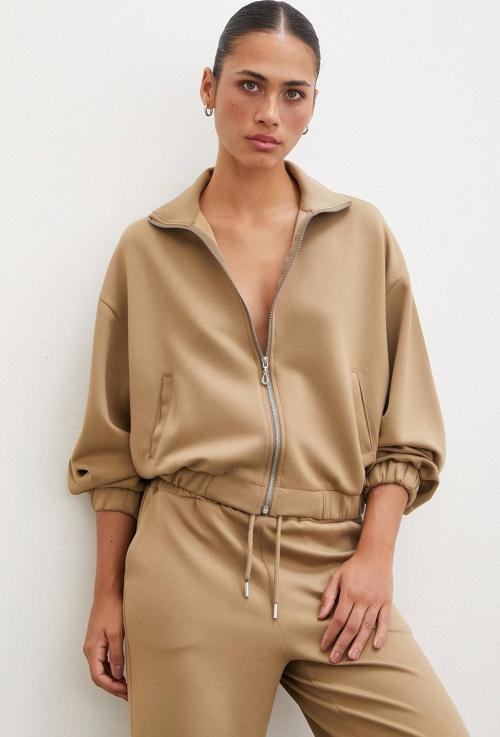 Fermuarlı Sweatshirt Camel