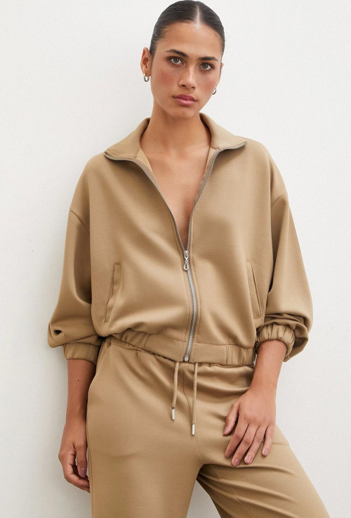 Fermuarlı Sweatshirt Camel